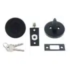 LB3910, carbine lb3 single sided deadbolt, carbine lb3 deadbolt, low profile deadbolt, slimline deadbolt 20mm, carbine single cylinder deadbolt, 62mm rose deadbolt, c4 deadbolt australia, Matte black deadbolt lockset hardware including exterior cylinder, interior thumbturn, latch bolt, strike plate, and two keys