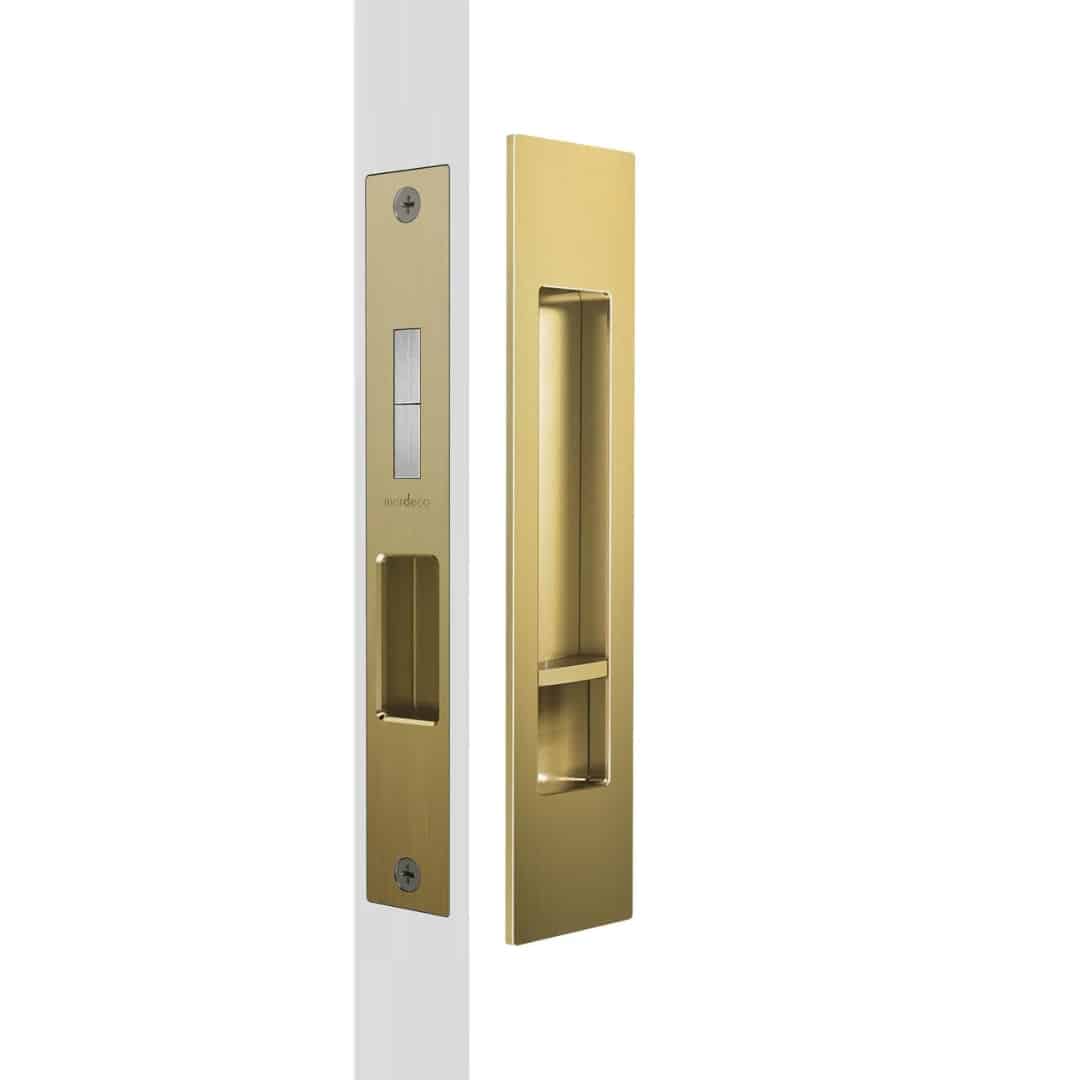 Mardeco M Series Rectangular Privacy Set Satin Brass - Cavity Sliding Lock (MSC-8004-SET-SB) - Image 1