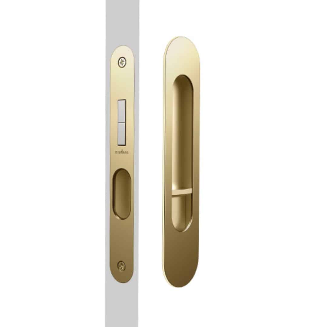 Mardeco M Series Round Privacy Set Satin Brass - 250mm Cavity Sliding Lock (MSC-9004-SET-SB) - Image 1