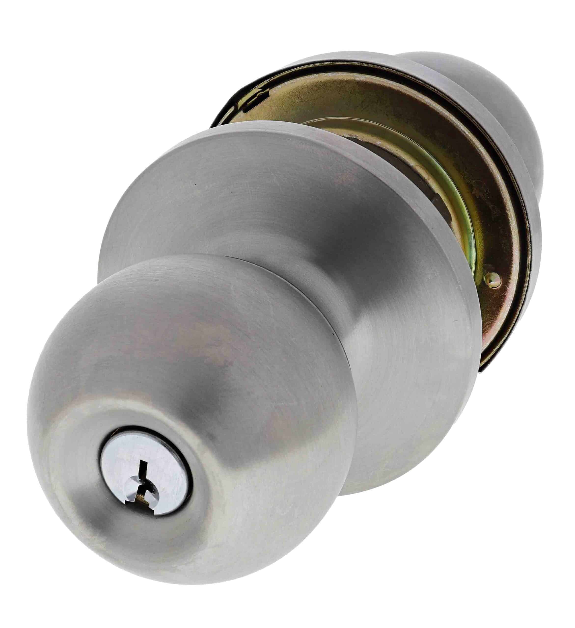 Carbine 4000 Sandown entrance lockset in satin stainless steel with 75mm rose and C4 keyway