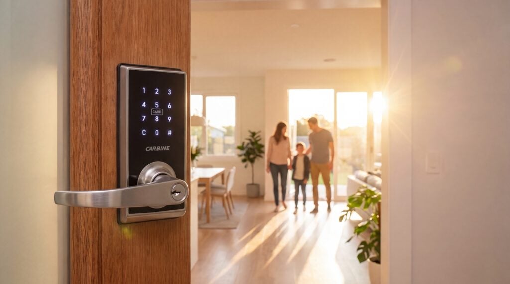 Smart digital lock on door to family home