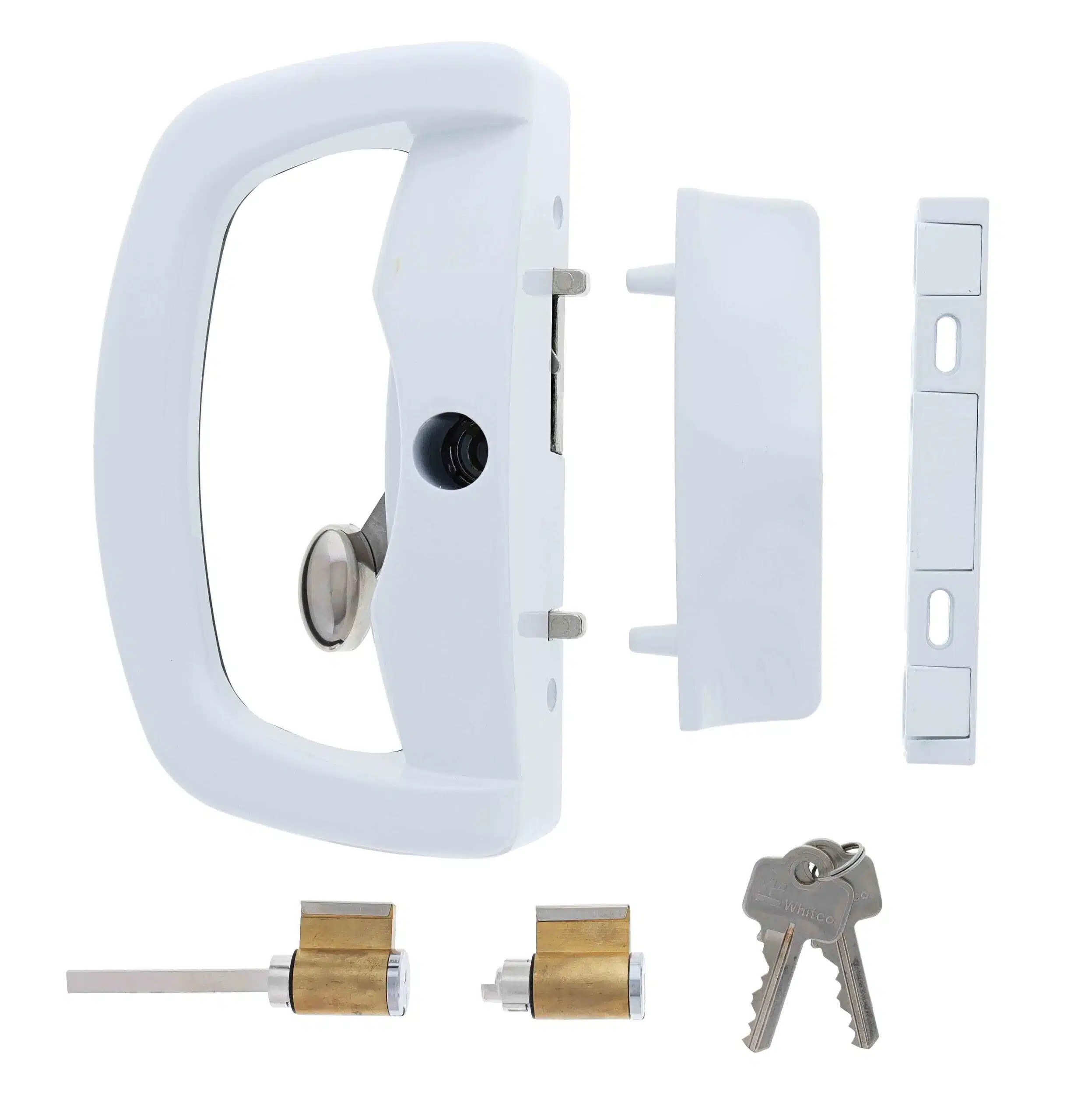 Whitco Blaxland Sliding Door Lock White - Double Cylinder Twin Hook (W500216) - Image 1